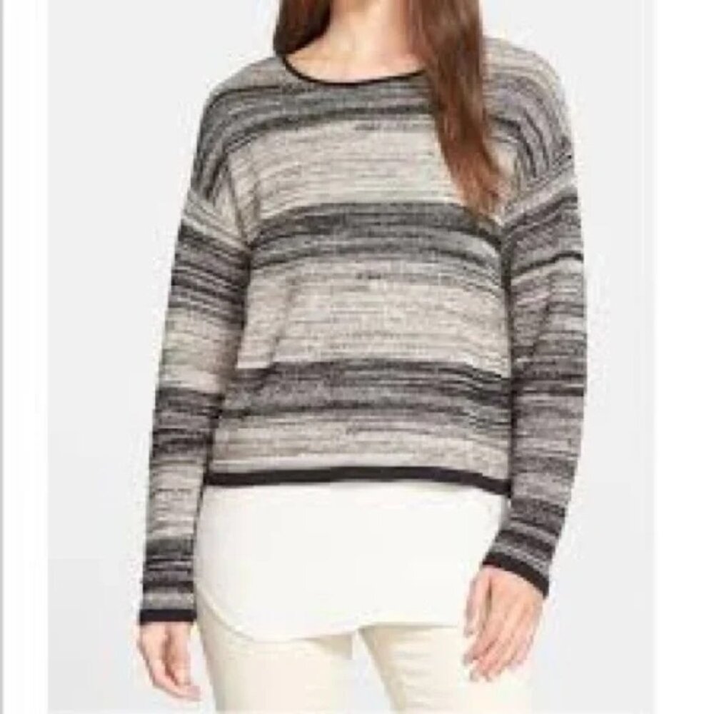 NWT Eileen Fisher Black Organic Linen/Wool Certified Dyeing Crew Neck Short Top